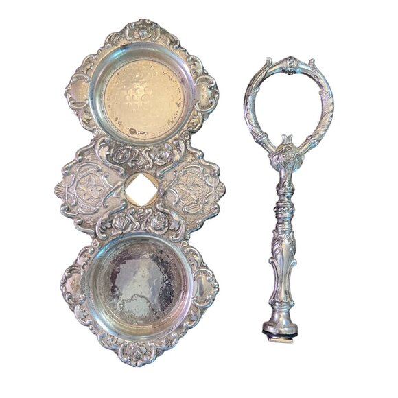 Vintage Crystal & Silver-Plated Ornate Mini Decanter Oil & Vinegar Cruet Set - Picture 6 of 9